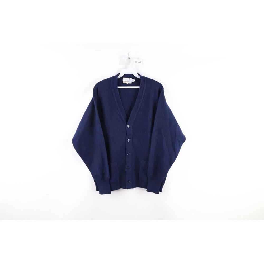 Vintage 70s Grunge Womens 42 Lambswool Knit Kurt Cobain Pocket Cardigan Sweater